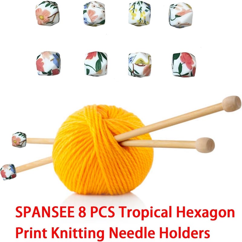 spansee 8 PCS Tropical Hexagon Print Knitting Needle Holders, Stitch Stoppers, Knitting Needle Point Protectors, Knitting Accessories fit Size 2.5-13 (3mm-9mm) Needles - Image 5